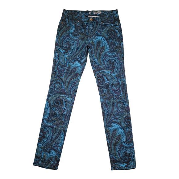 NY & Co Women’s Blue Green Paisley Skinny Jeans Sz 4 Psychedelic Boho Hippie - Picture 1 of 10
